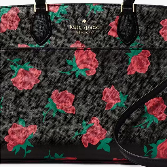 ♠️kate spade Madison Rose Toss Printed Medium Satchel, Black Multi NWT - Picture 3 of 8